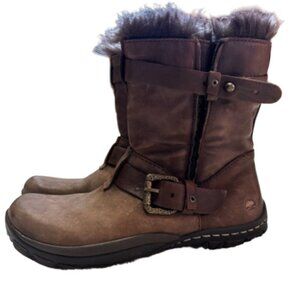Kalso Earth Shoes size 7.5 brown fur lined side zip buckle details New